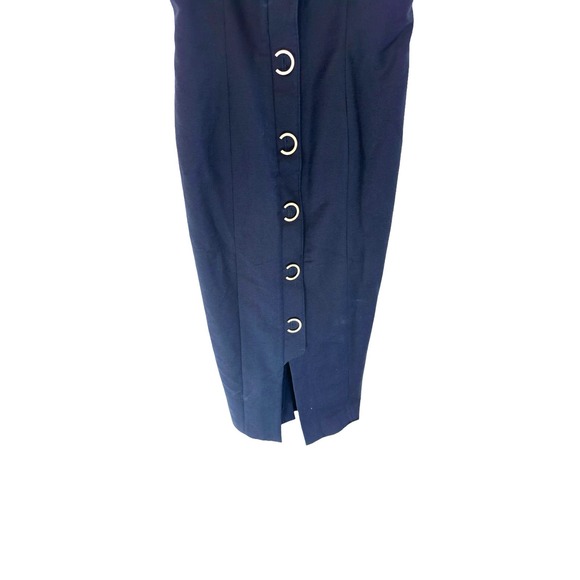 Finders Keepers Navy Blue Rae Gold Button Sleeveless Midi Pencil Dress Size 6 - Picture 5 of 12